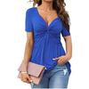 Women's V-neck Front Twisted Shirt Short Sleeved Elegant Casual T-shirt Solid Color Pullover Top Shirt