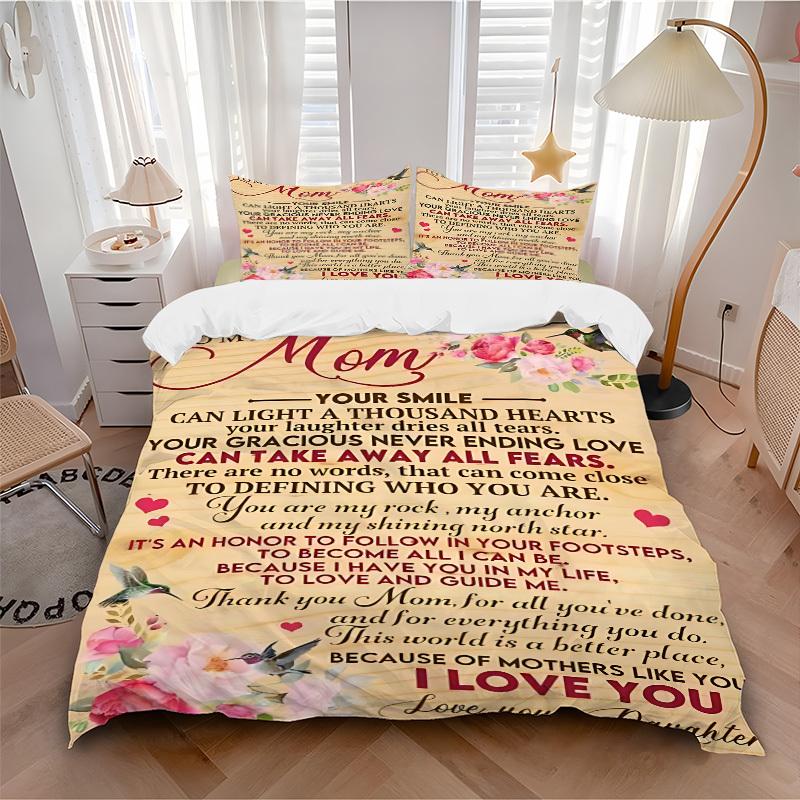 3PCs Mom Appreciation Quote Design Cover Set, Breathable Fabric, Machine Washable (1 Duvet Cover + 2 Pillowcases) (Without Quilt) yy250911111