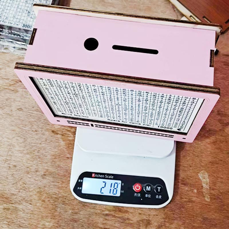 Reusable Wooden Piggy Bank Coin Box with Money Goal and Numbers Storage Home Decoration Painted Design