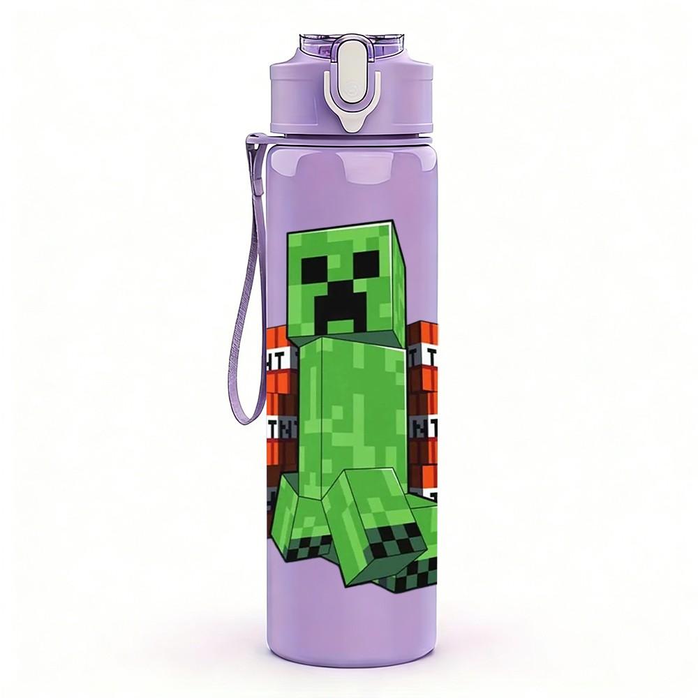 1PC Green Block Monster 750ml Color Plastic Sports Water Bottle Leakproof Flip Straw Lid Suitable for Sports Office Home Use