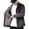 Men Denim Jacket Lapel Long Sleeve Jacket Coat with Large Pockets Spring Autumn Button Closure Cargo Outwear