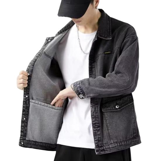 Мужская джинсовая куртка с лацканами, длинный рукав, куртка, пальто с большими карманами, весна-осень, застежка на пуговицы, верхняя одежда карго