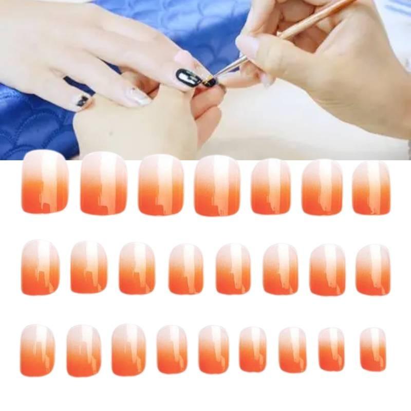 Gradient Orange False Nail Stickers Short Style 24 Pcs Ins Popular Brand Simple Style