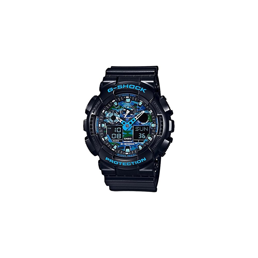 G-SHOCK Camouflage Men's Watch Blue Camouflage 20 ATM Water Resistant Plastic Strap GA-100CB-1A
