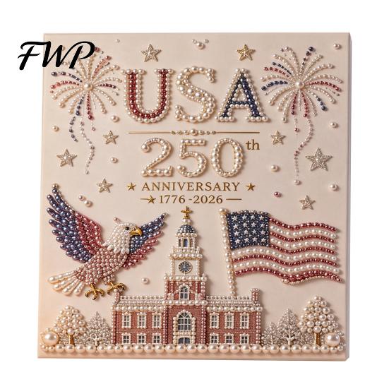 Independence Hall Art 250th Anniversary Pearl Painting Kit, USA DIY Kit for Adults Set, Patriotic Bead Craft Beginners