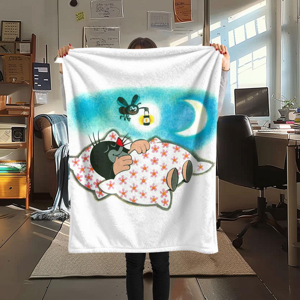 Krtek Printed Flannel Blanket, soft throw for bedroom sofa, washable, fan merchandise, great gift.