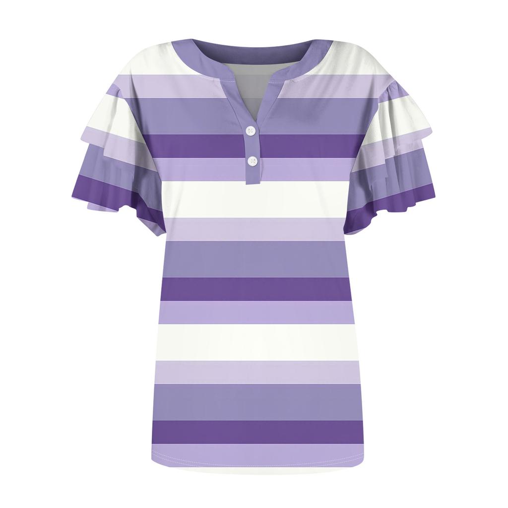 Женский повседневный топ с короткими рукавами и V-образным вырезом, с оборками и градиентом