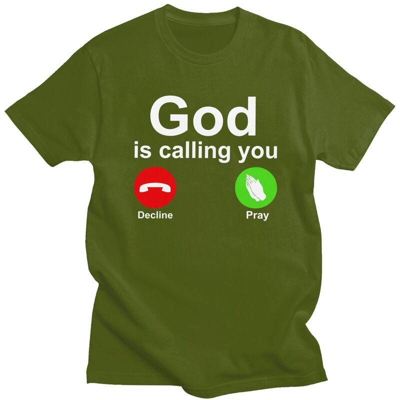 Custom God Is Calling Decline Or Pray Tshirts for Men Short Sleeves Casual T Shirt Tshirt Loose Fit 100 Cotton Tees Gift