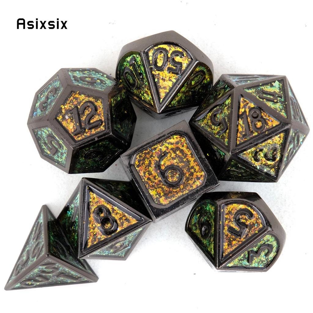 7 Pcs Green Standard Metal Dice Solid Metal Polyhedral Dice Set Suitable for Role-Playing RPG  Board Game Card Game