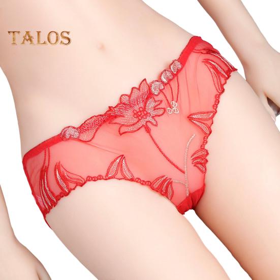 Women's Sexy Lace Thongs See Through Mesh Sheer Panties Floral Embroidered Low-Waist Underwear Ultra-Thin Ladies Briefs