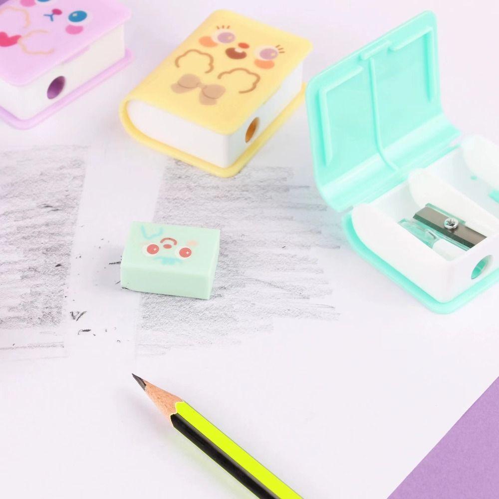 Writing Drawing Pencil Eraser Sharpener Set Less Rubber Debris Pencil Cutting Tools  Children