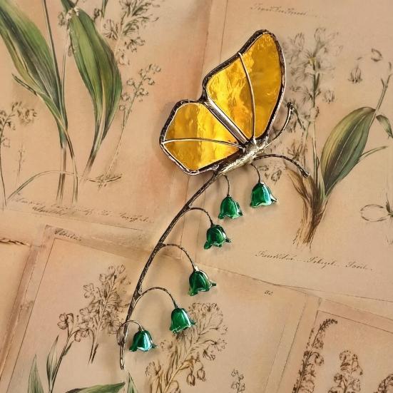 Metal Insect Garden Stakes Iridescent Dragonfly/Butterfly/Ladybug/Bee/Snail Stake, Lily of The Valley Yard Art for Weather Resistant Mom Mother's Day