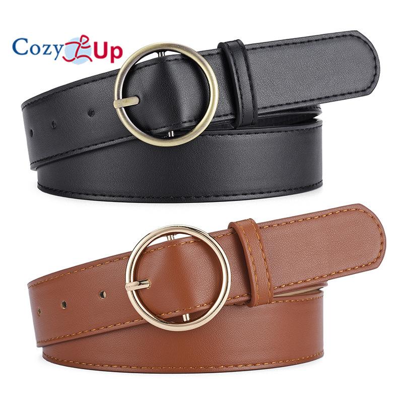 Round Buckle PU Leather Belt Women's Jeans All-match Decorative Belt