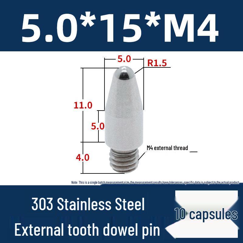 Stainless Steel External Thread Dowel Pin with Tapered/Round/Flat Head, Locating Column M3/M4/M5/M6