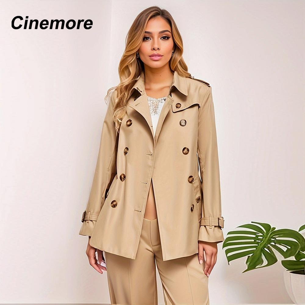Cinemore Весенний плащ длины миди для женщин, повседневная ветровка, двубортная куртка с лацканами и поясом, ветрозащитное женское пальто для офиса 2F6185