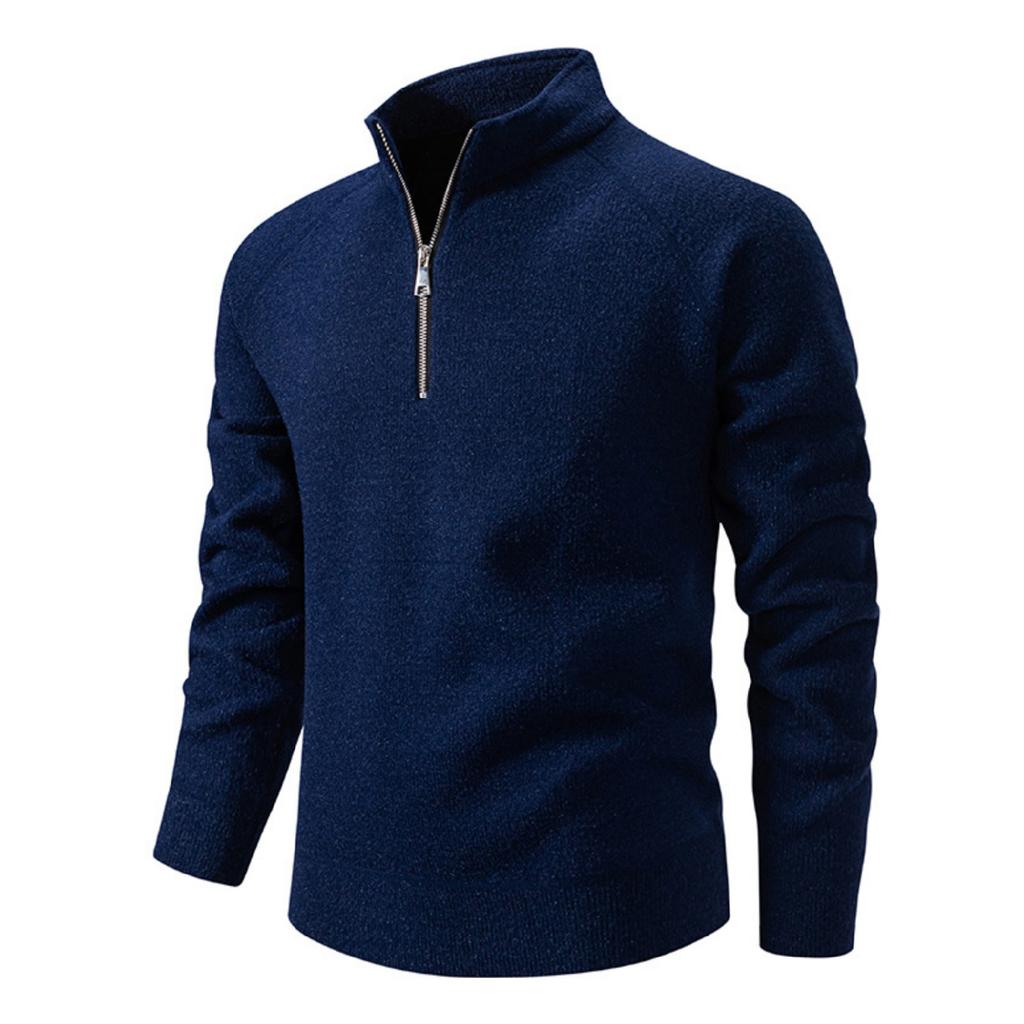Men's Casual Solid Color Thickened Sweater, New Men's Stand-up Collar Semi-zipper Fitted Knitted Sweater