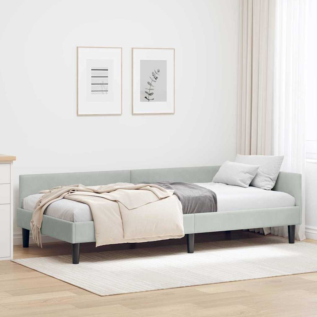 Corner Bed Frame with Headboard Light Grey 90 cm x 190 cm Velvet
