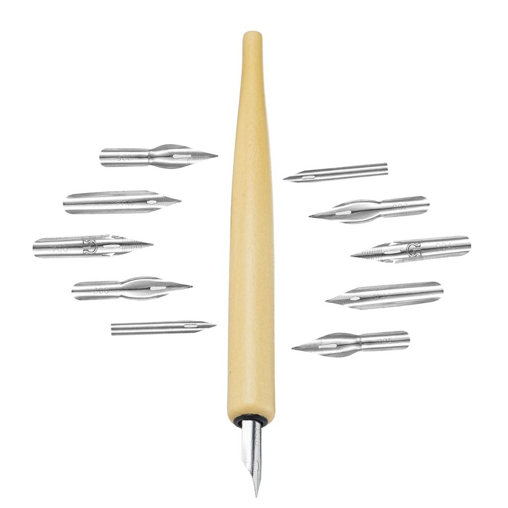 Dip Pen Holder with 5 Interchangeable Tip Wood Dip Pen Calligraphy Fountain Pen for Writing Drawing Art Illustrations