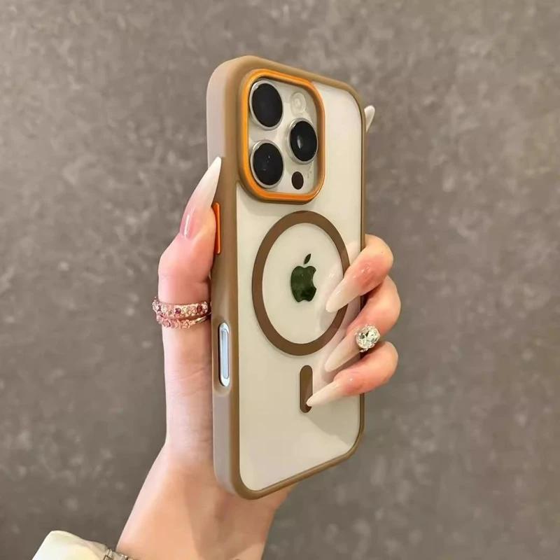 Luxury Transparent Magsasfe Case For iPhone 16 15 14 Plus 11 13 12 Pro Max Color Bumper Shockproof Magnet Wireless Charge Cover