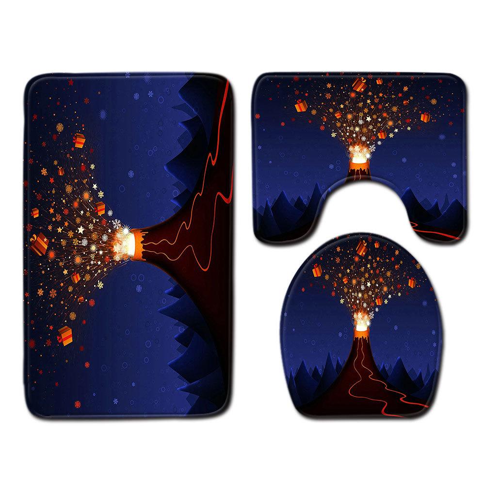 Рождественский коврик для ванной, туалетный трехпредметный набор