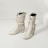 Elegant Burnt Lace Bow Lady Boots Lace Up Medium Knight Boots High Heel Boots 33-43 Large Size Boots
