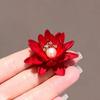 Red Soft-paint Lotus Flowers Brooches Pins for Women Unisex Pretty New Year Christmas Brooch Gifts