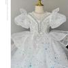 2025 Baby Girl Princess Dress Sequin Party Dresses for Children Puff Sleeves Clothing Classy Flower Girls Costume for Wedding