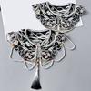 Женский искусственный воротник с кисточками из жемчужной цепочки, винтажная вышивка, китайский черный искусственный воротник-шаль-накидка с бусинами и кисточками