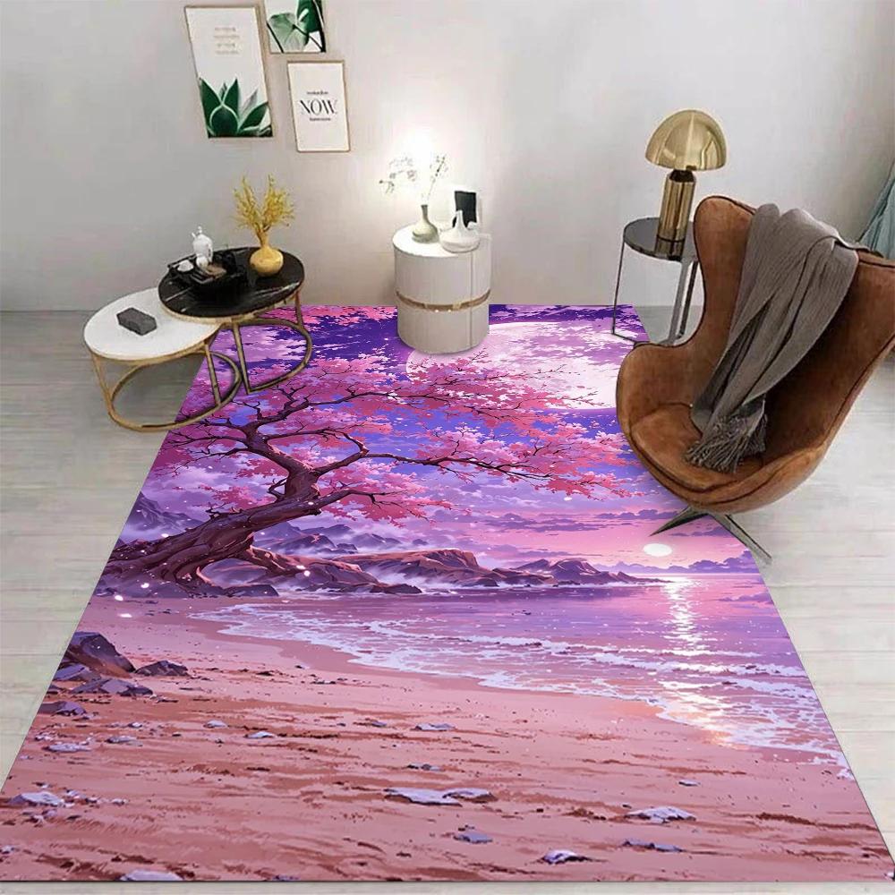 Night View Carpet Cartoon Living Room Bedroom Kitchen Sofa Table Balcony Rug Non-slip Washable Mat Exquisite Ornaments