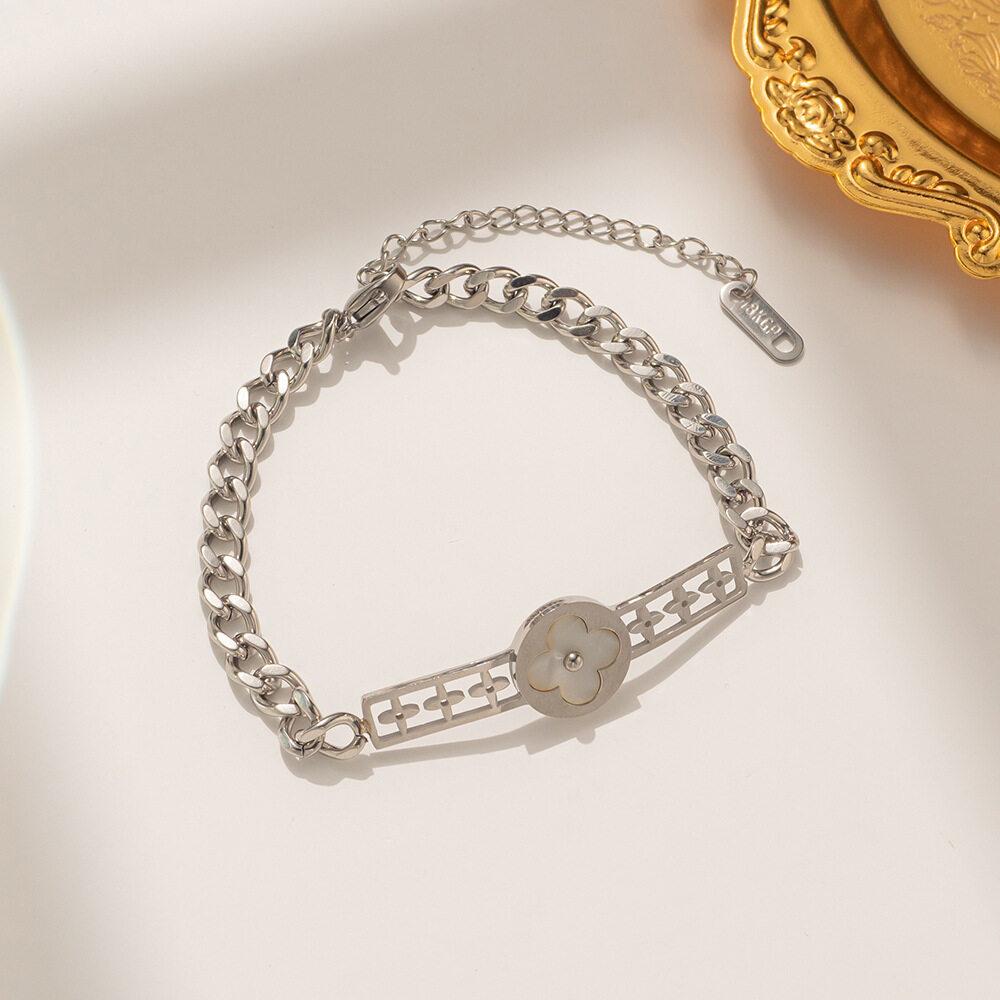 Темпераментный двусторонний браслет из нержавеющей стали, черный/цвет ракушки, четырехлистный клевер, элегантный браслет из розового золота