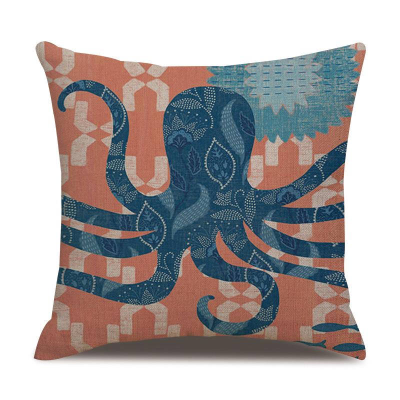 Linen Pillowcase Hand-painted Marine Cotton Linen Coral Seahorse Starfish Octopus Home Soft Furnishing Cushion Cover