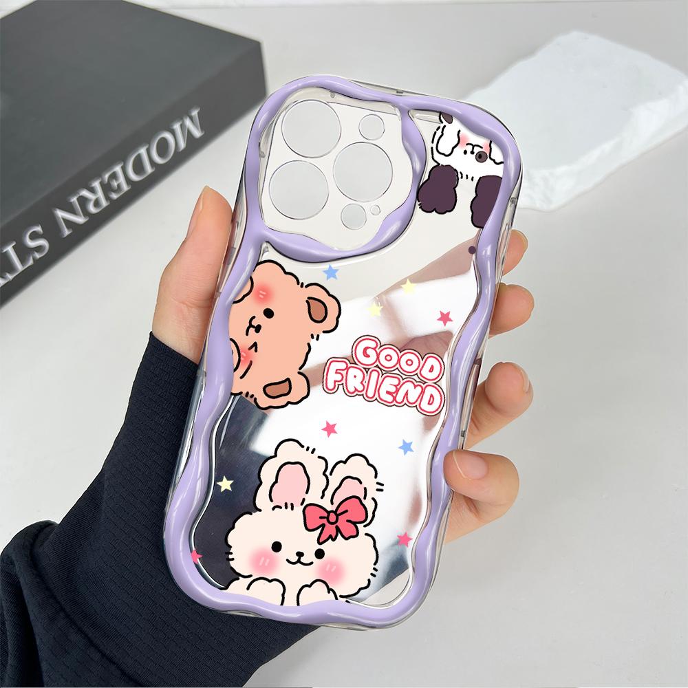 Cute Cartoon Pattern Cream Texture Casing Wavy Edge Soft Silicone Cover Phone Case for Huawei Honor Infinix Tecno iPhone