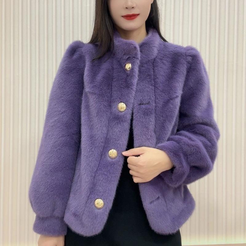 Warm Thickened Short Mink  Coat Long Sleeve Stand Collar Versatile Autumn Winter Outerwear