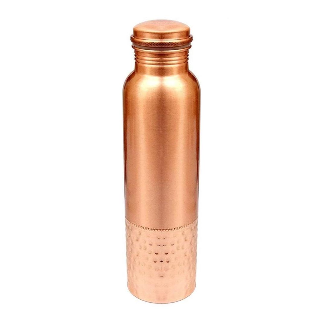 Copper Water Bottle with Leak Proof Protection, Ayurveda and Yoga Health Benefits. (Half Hammered Design,1000ml)