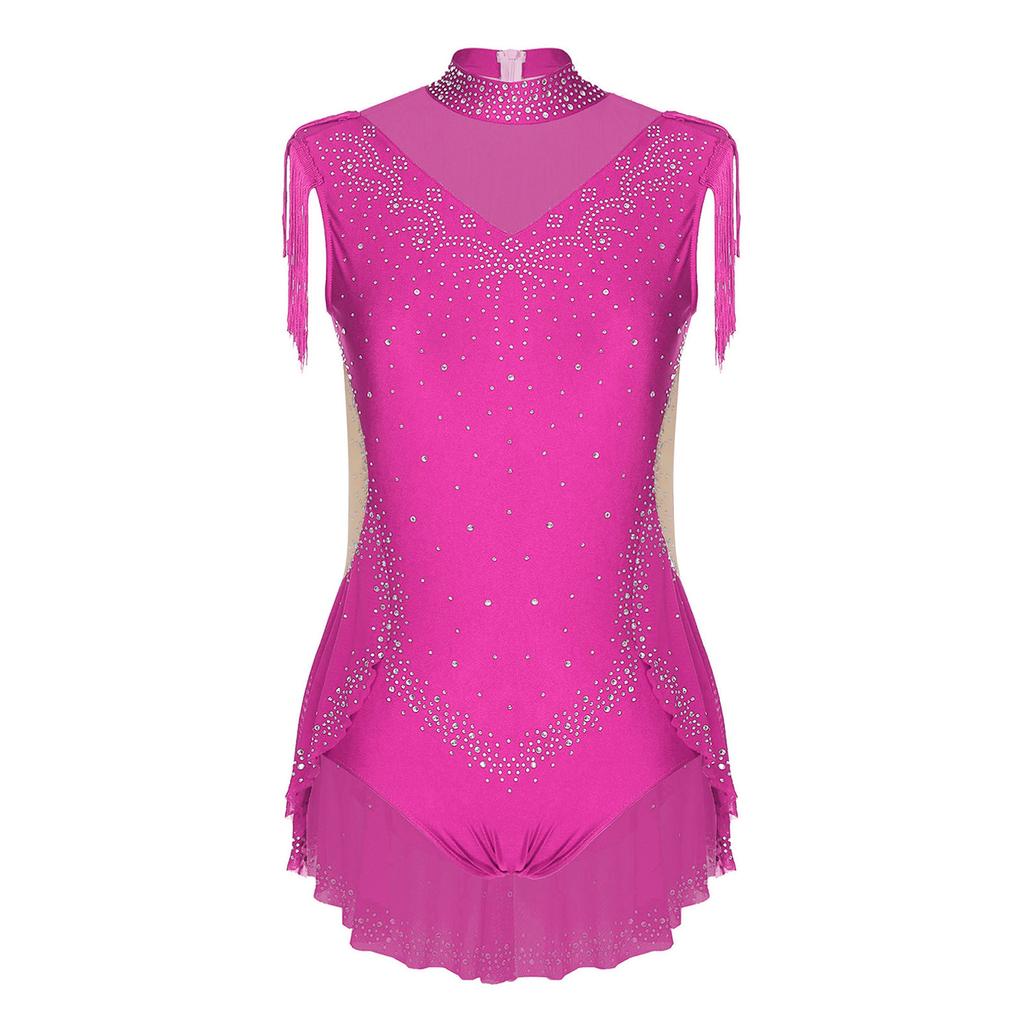 Блестящий купальник для танцев со стразами, с воротником-стойкой, без рукавов, с невидимой молнией сзади, с прозрачными сетчатыми вставками в стиле пэчворк