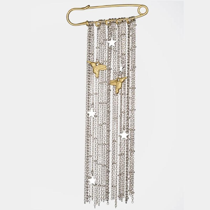 Стильная брошь Color Block с множеством преувеличенных кисточек, сердцевидная булавка из сплава, модные аксессуары в подарок