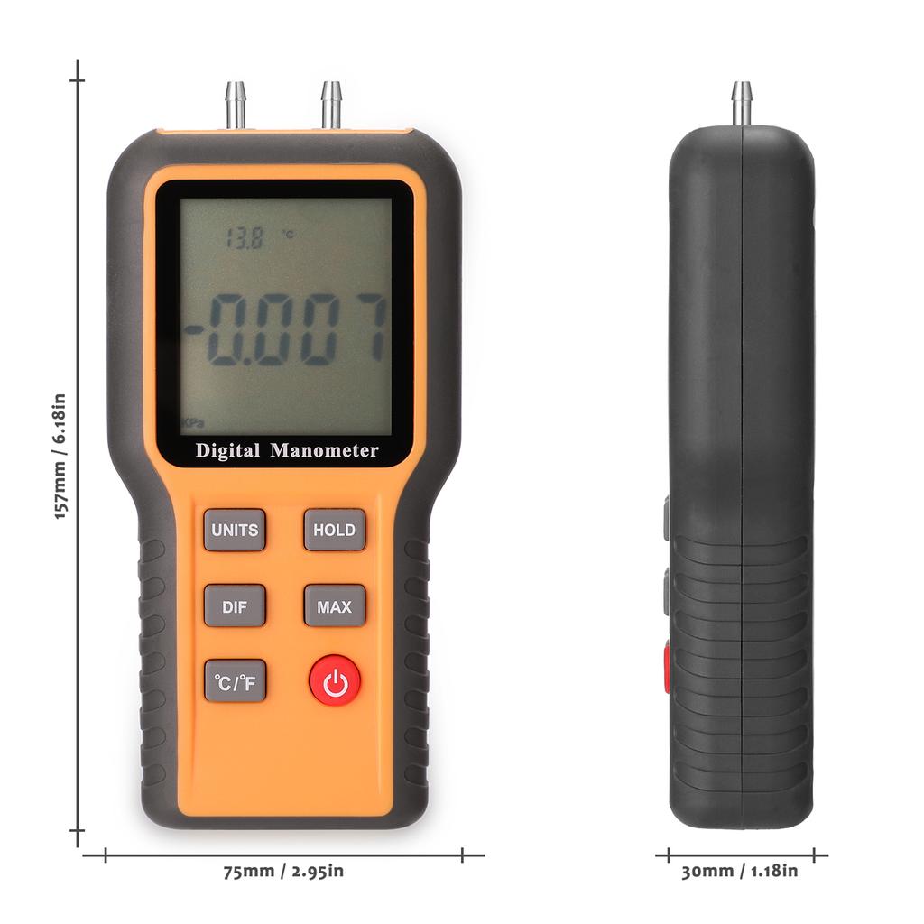 Digital Manometer LCD Display  Celsius   Fahrenheit  Switchable 12 Pressure Units Adjustable Indoor Temperature KTY