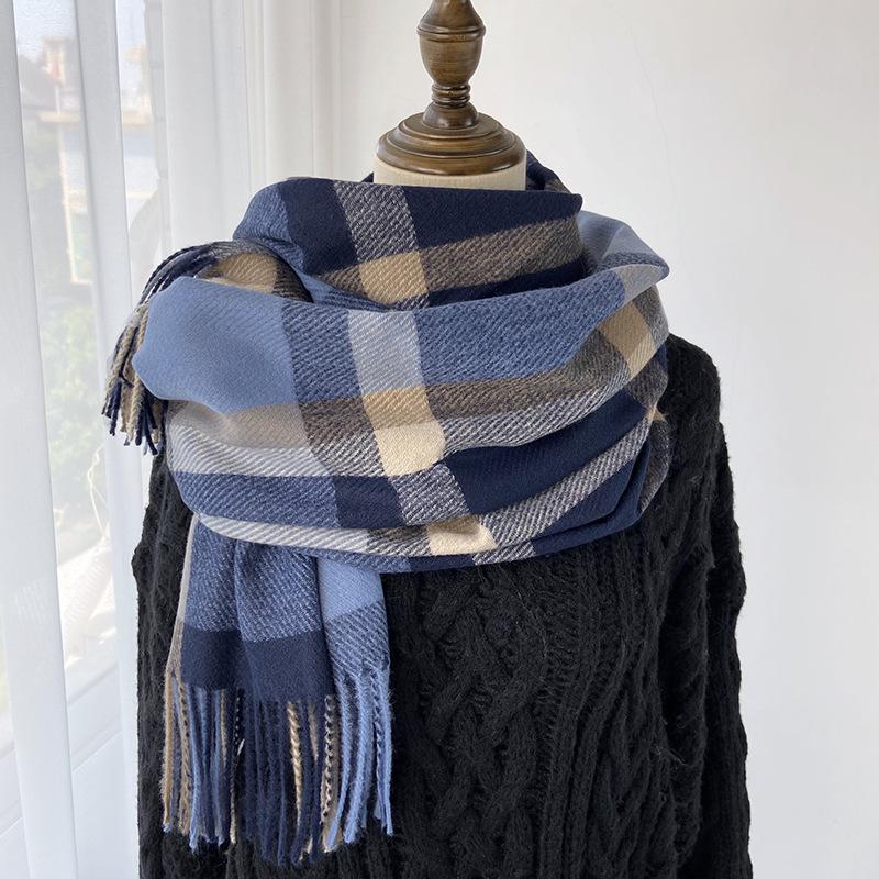 Plaid Scarf Women's New Autumn and Winter Fashion Imitation Cashmere Fringed Shawl Warm and Thickened Scarf Windproof, Warm & Decorative