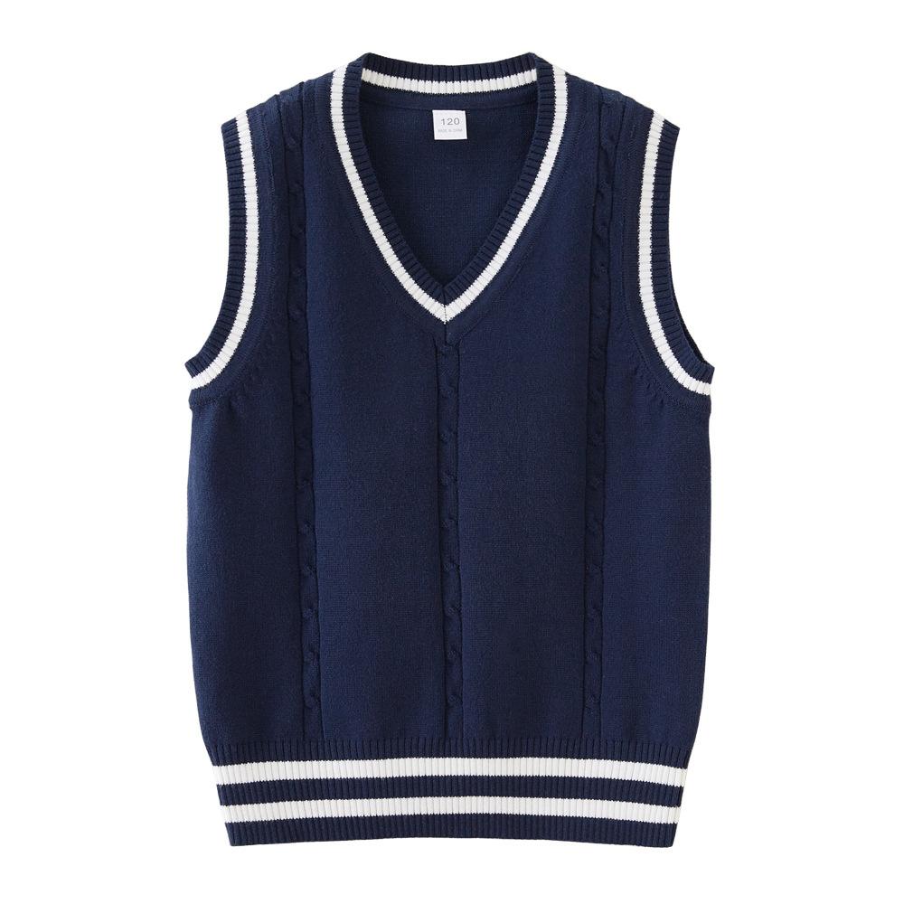 Korean Spring and Autumn Twisted V-neck Children's Knitted Vest Primary and Secondary School Uniform Boys and Girls Sweater Vest