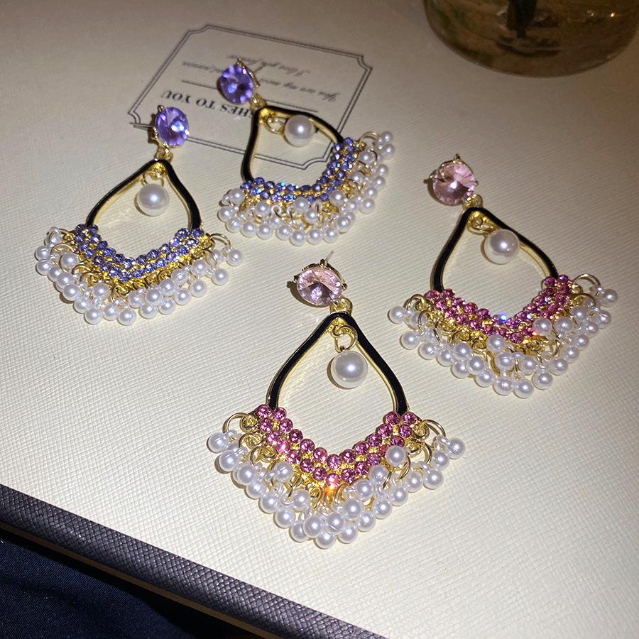 Серьги-кисточки с инкрустацией стразами и жемчугом в виде капель воды для женщин, богемные серьги-подвески в национальном стиле, ретро, легкая роскошь, циркон