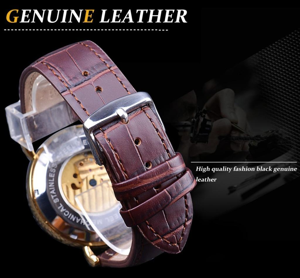 Forsining Men's Fashion Casual Hollow Moon Phase Carved Hollow Automatic Mechanical Watch