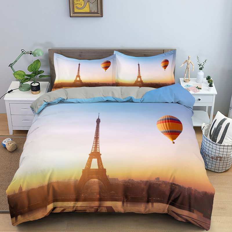 Paris Tower King Queen Duvet Cover Famous Buildings In France Bedding Set For Adults Pink Romantic 2/3pcs Polyester Quilt Cover