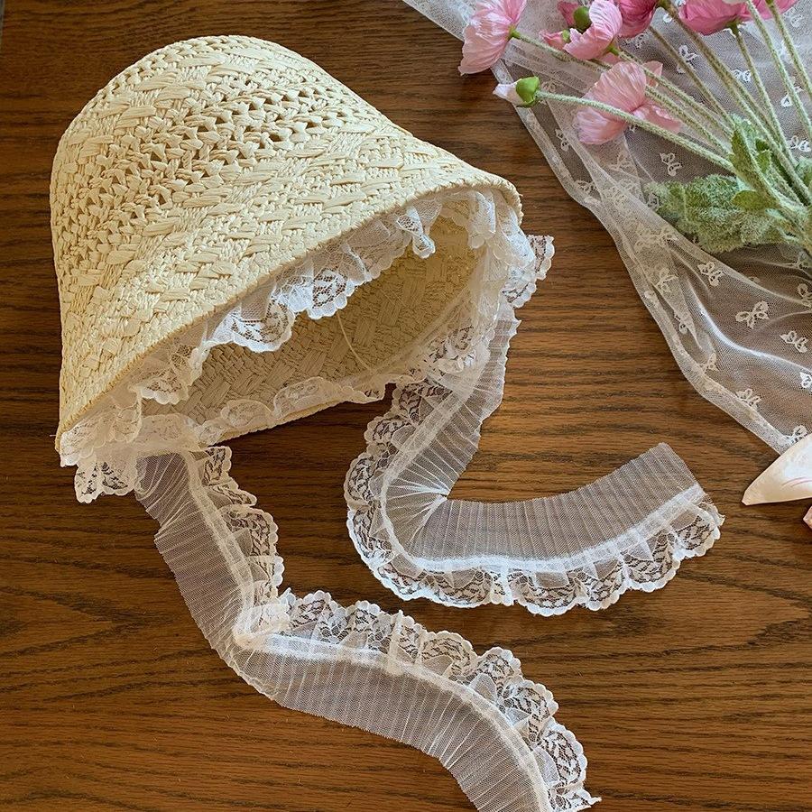 Французские кружевные шапки с вышивкой из полой соломы для женщин, весенние и летние каникулы на морском пляже, солнцезащитный крем, фея в стиле панамы