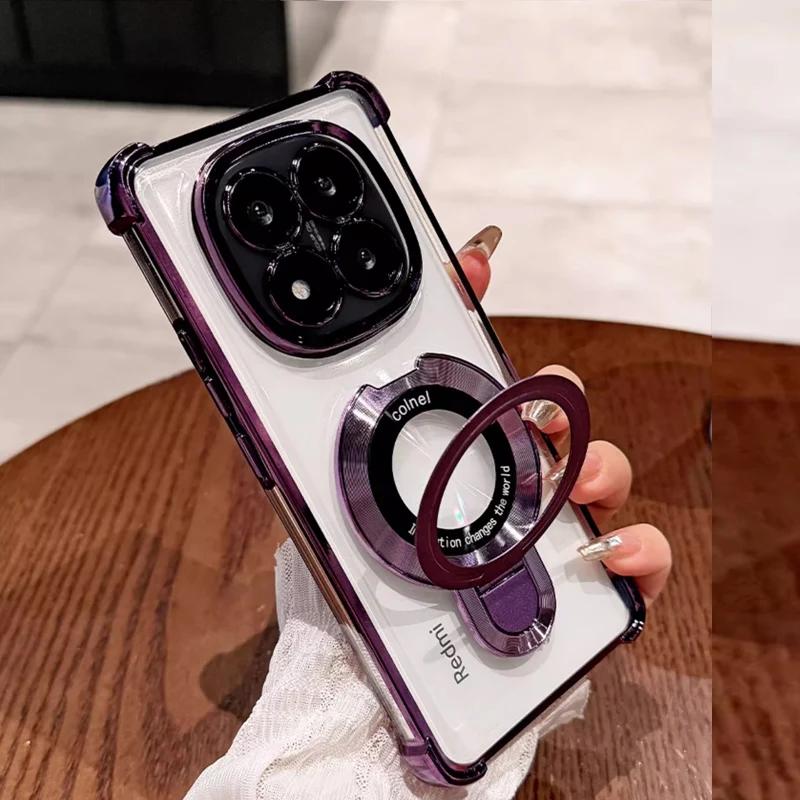 Роскошный чехол с магнитным держателем с гальваническим покрытием, противоударный, для Xiaomi Redmi Note 14 13 Note14 Pro Plus 14C 14S 13C 4G 5G, чехол-подставка