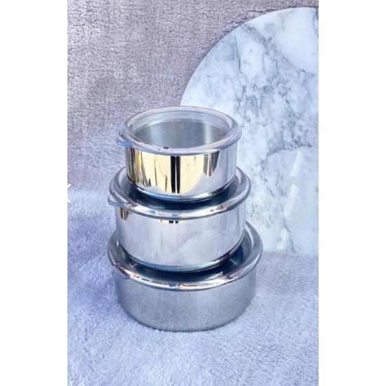 Контейнер для хранения из нержавеющей стали Karat 12-14-16 см, вакуумная крышка Dijonay, 3 шт.