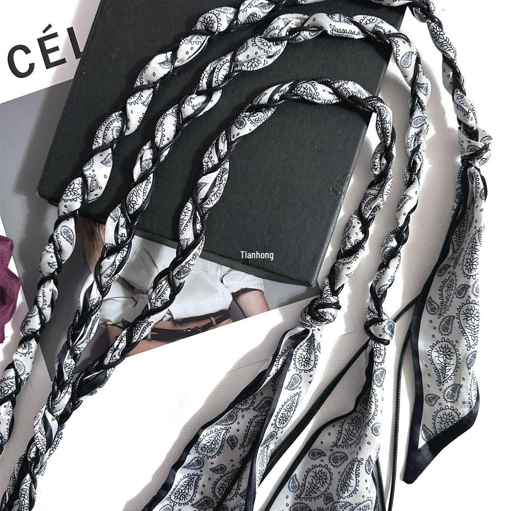 Богемный этнический шелковый шарф-пояс для женщин: Тканая лента, кожаный акцент, идеально подходит к джинсам и юбкам