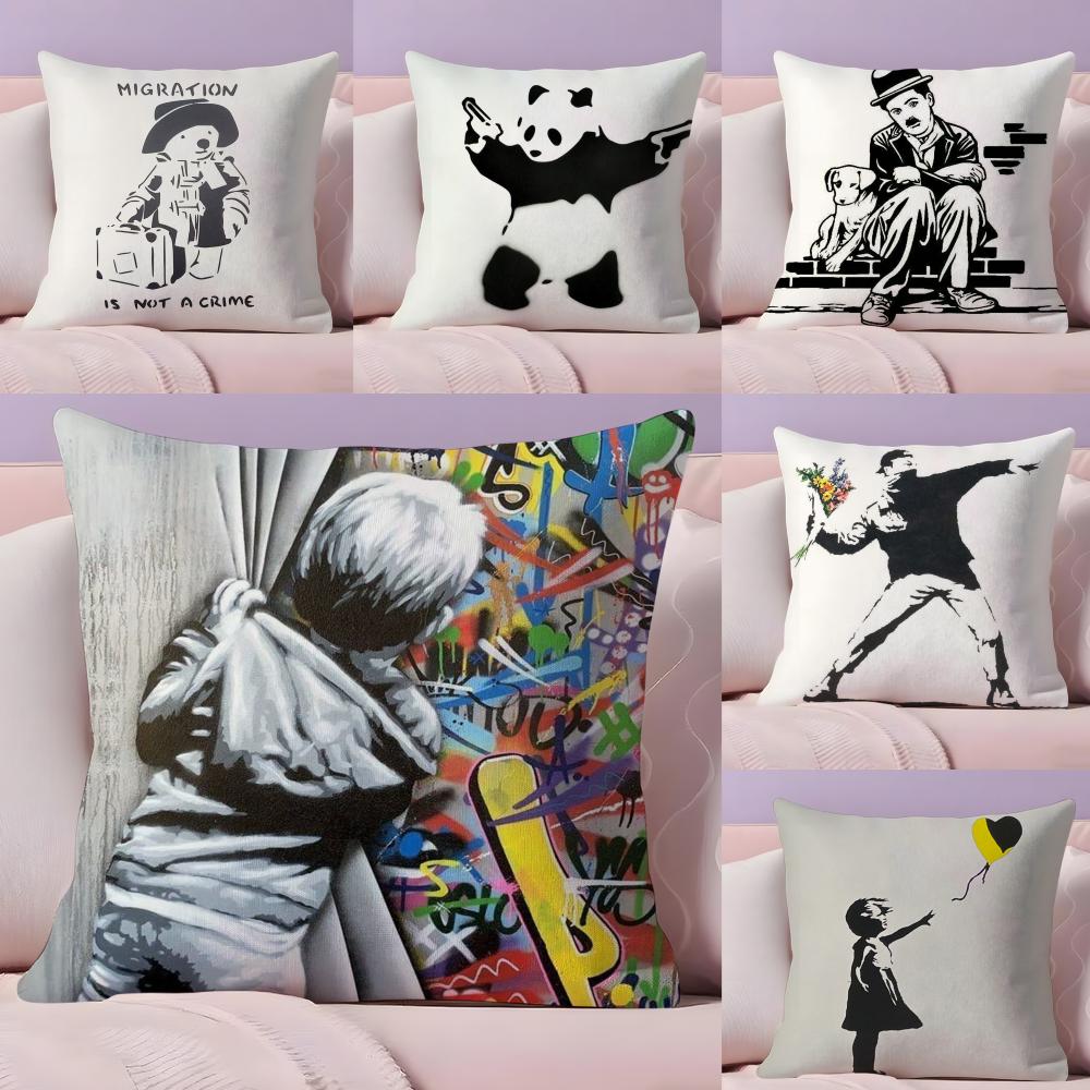 Banksy Uncovering Art Pillow Case Plush Fabric Soft DoubleSided Printed Sofa Warm Winter Home Gift Cushion Cover