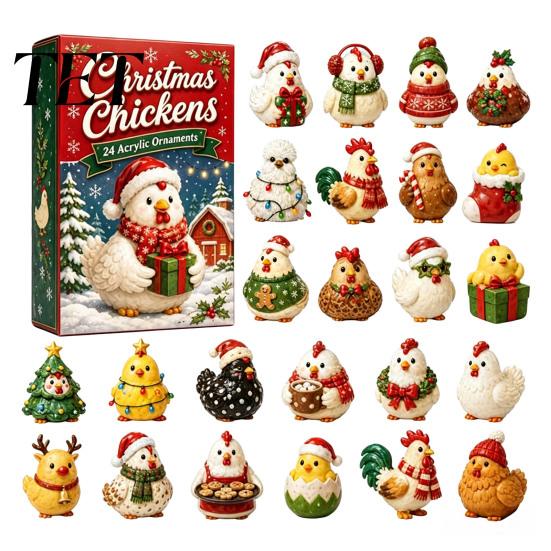 Advent Calendar for Kids 24 Days Chicken Figures Calendar, Farm Animals Countdown Cute Surprise Animal Collectibles Boxes with Hen And Rooster Design