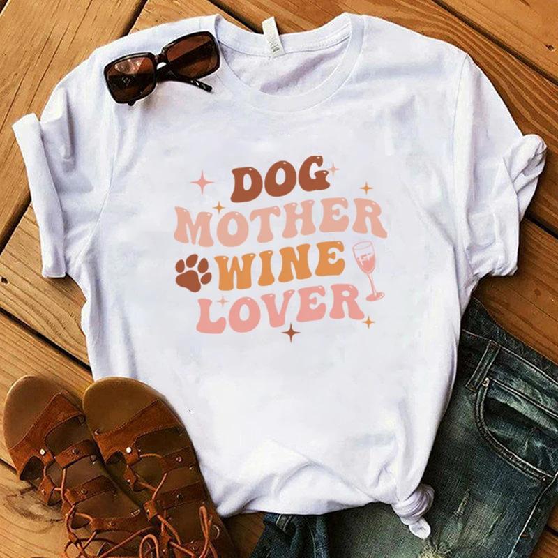 Футболка с принтом Dog Mother Wine Lover для мужчин и женщин, футболка Harajuku, модные летние топы унисекс
