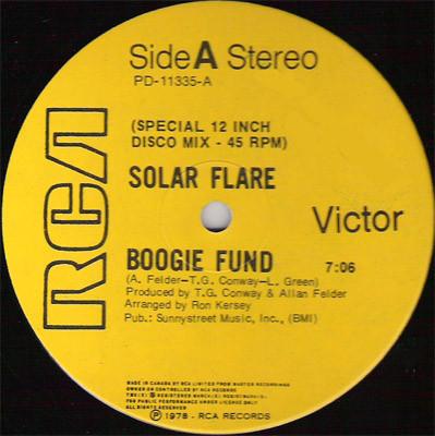 12inch Record SOLAR FLARE Boogie Fund Special 12 Disco Mix PD11335 RCA Victor 1978 Canada Dance Electronica Used